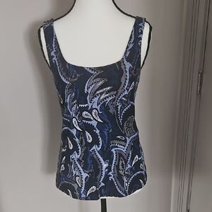 White House Black Market Navy Paisley Tank Top